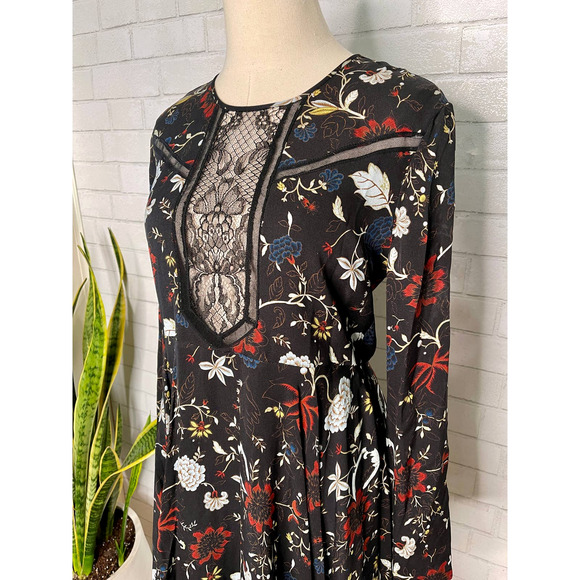 New! ALC 4 Dark Floral 100% SILK $695 Lace Cynthia Long Sleeve Fit Flare Dress - Picture 4 of 12